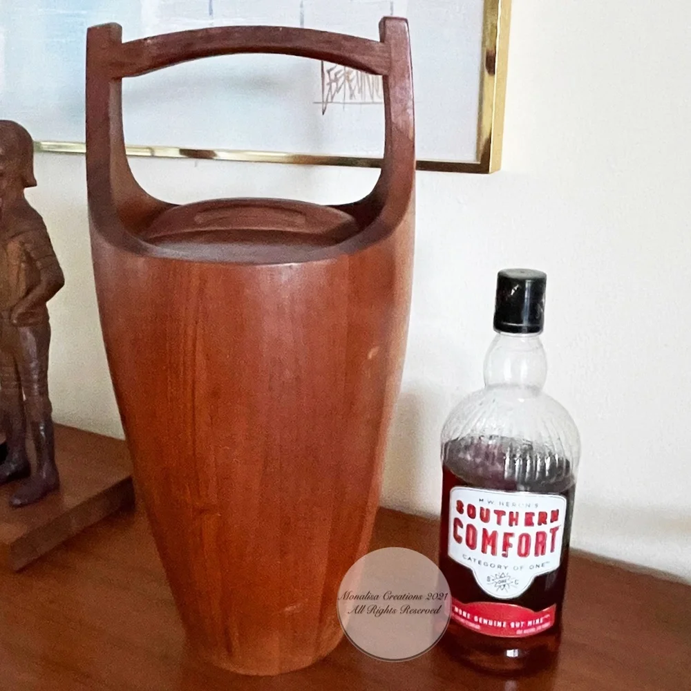 Dansk Ice Bucket + Lid Staved Teak Danish Mid Century Modern Vintage Barware